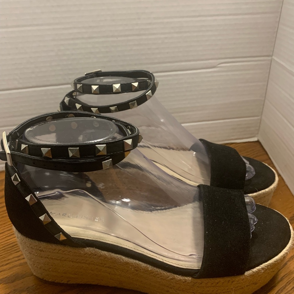 Marc Fisher Black Studded Wedges size 7.5 fun cute biker, party office vacation